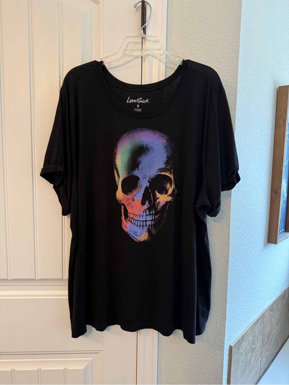 Lovesick Black Short Sleeve Tee with Rainbow Skull